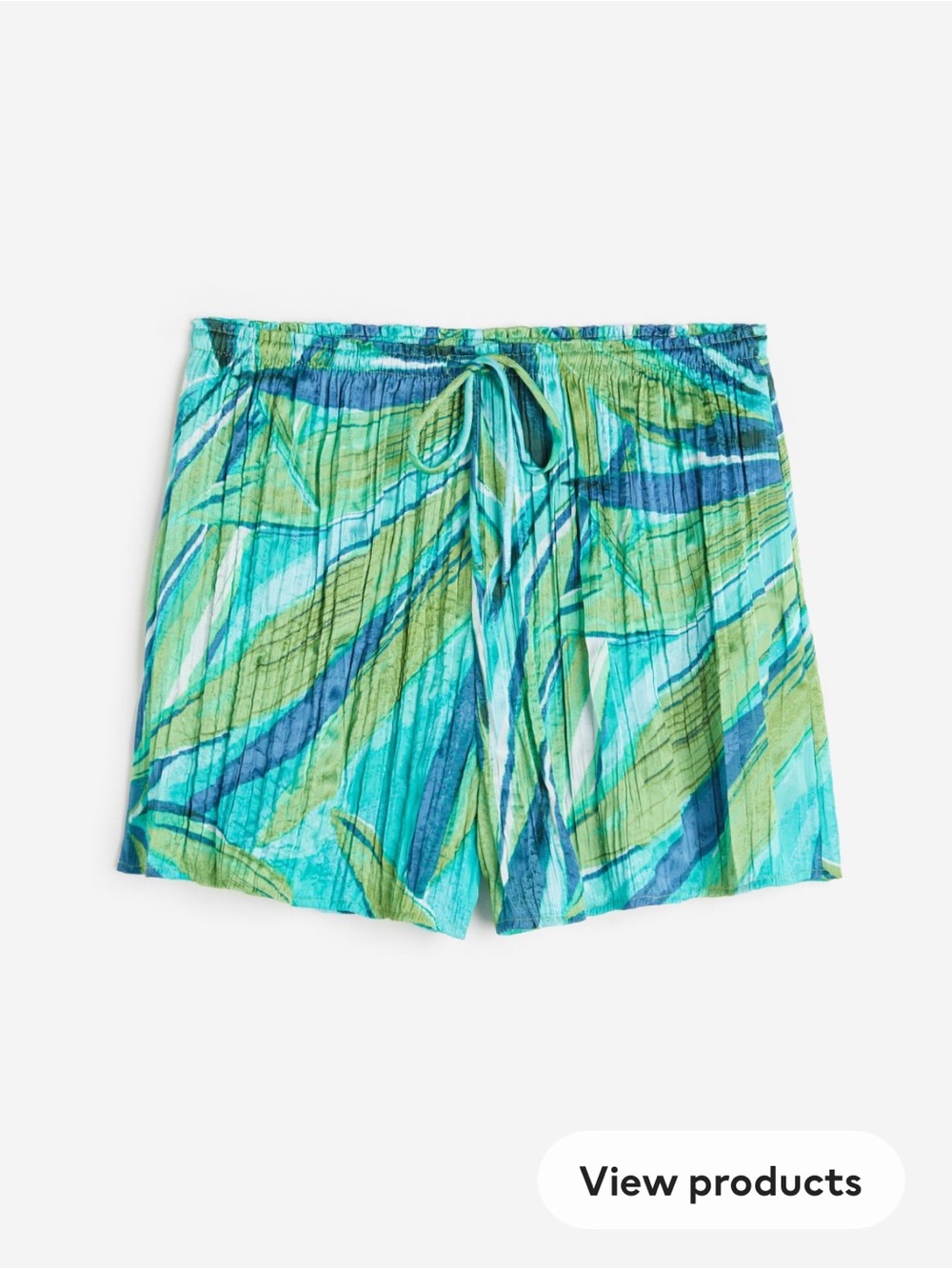H&M Green Blue Turquoise Drawstring Printed Satin Shorts